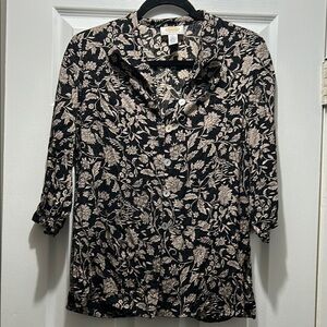 Floral Black and Cream Women's Top